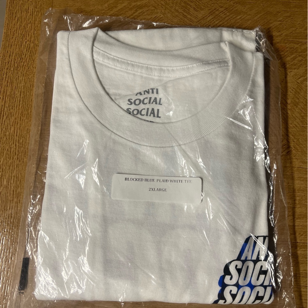 Anti Social Social Club Blocked Blue Plaid White Tee - Picture 3 of 4